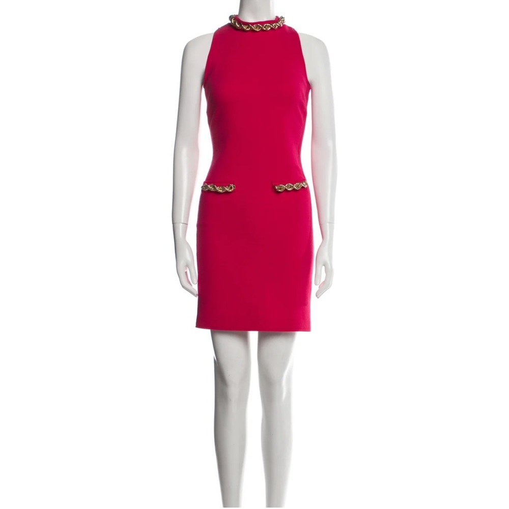 Moschino virgin wool pink fuschia dress with gold chain details